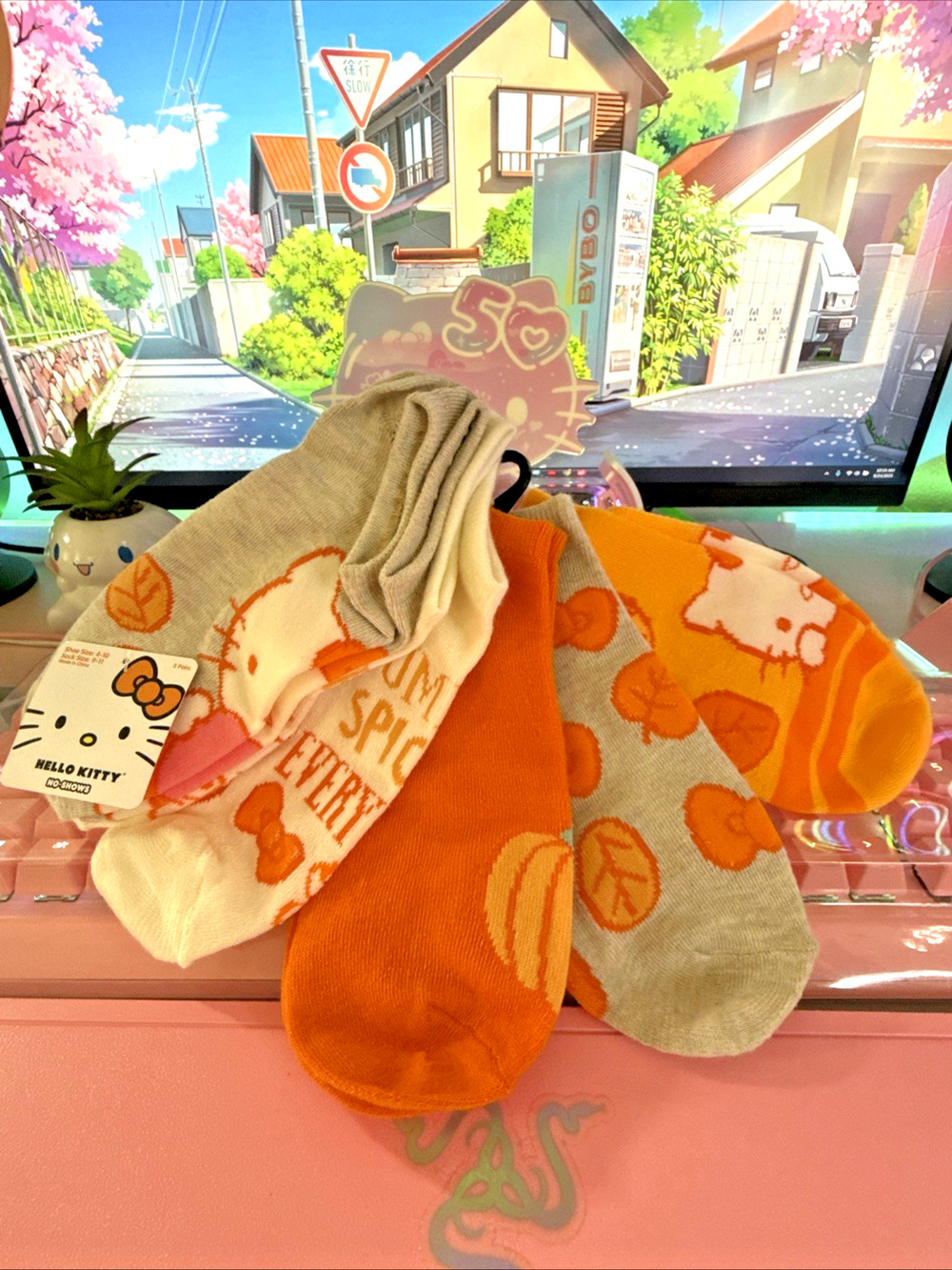 Hello Kitty Socks No Show Women’s Orange Fall Pumpkin Spice 2025 Sanrio 5 Pairs